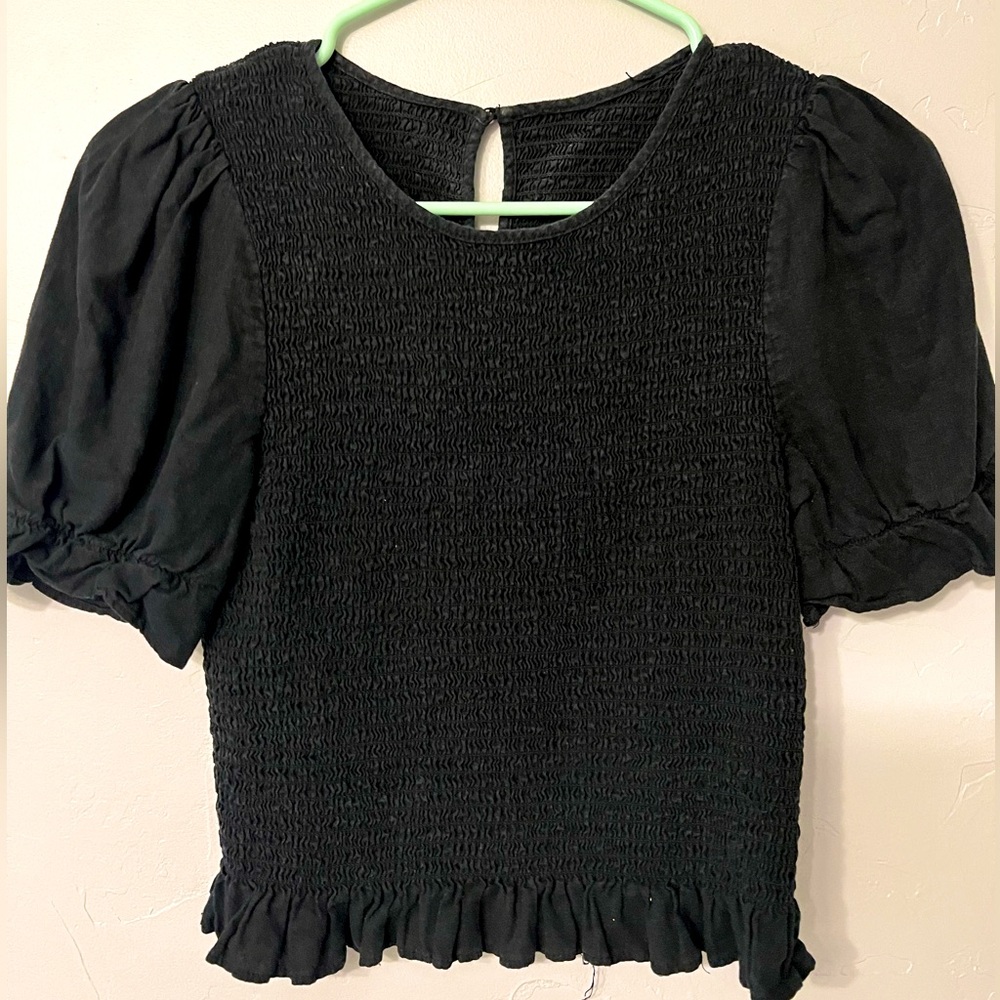 Black smocked top